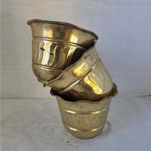 Set Of 3 Vintage Collectible  Brass Planters Made In India Indoor Outdoor